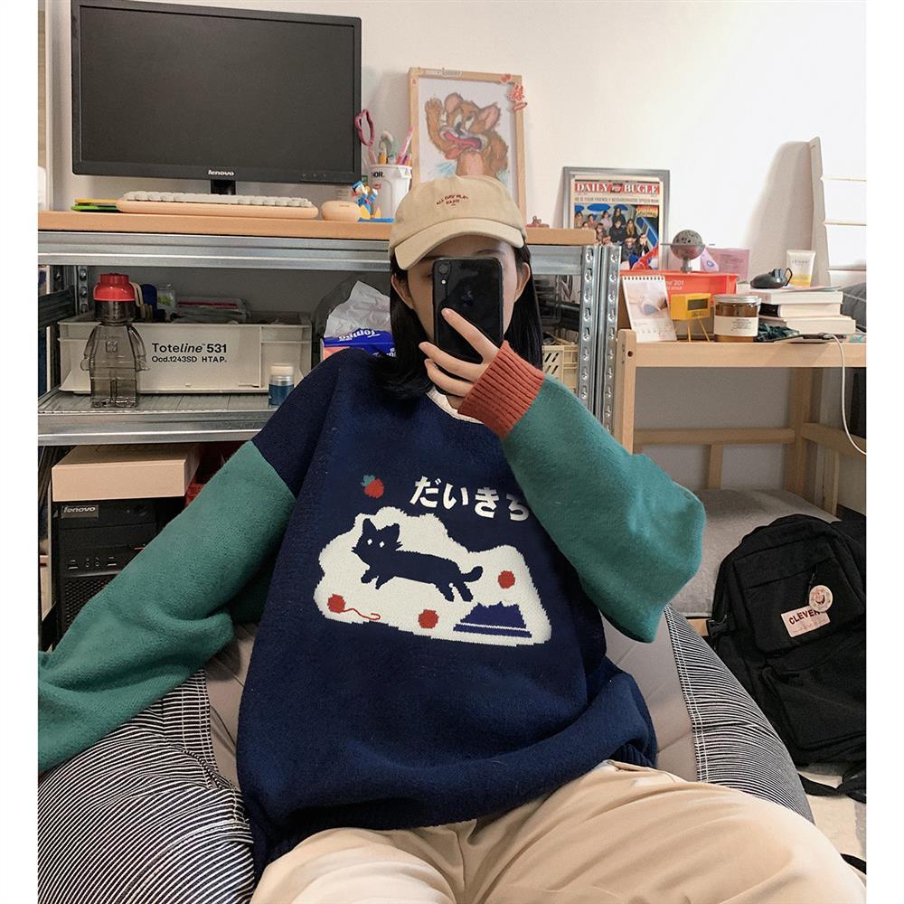 Áo Len Nữ  New Korean College Warm BF Loose Round Neck Sweater for Female Students