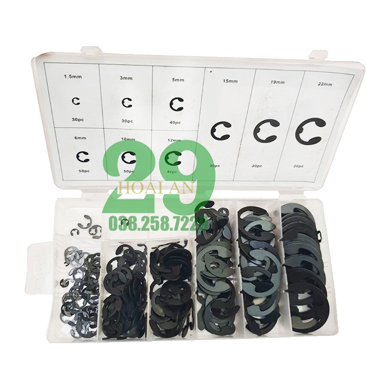 Hộp Vòng Phanh Phe Chân Trục Chữ E - CLIP 300PC Tặng găng tay bảo hộ