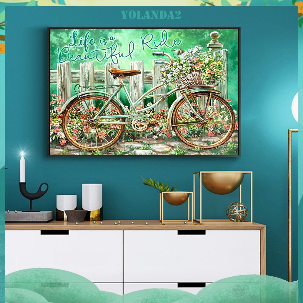 Tranh đính đá kim cương toàn bộ 5D DIY hình xe đạp sân vườn