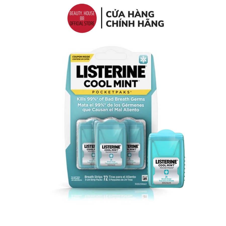 Miếng ngậm thơm miệng Listerine Cool Mint diệt khuẩn (3 hộp)
