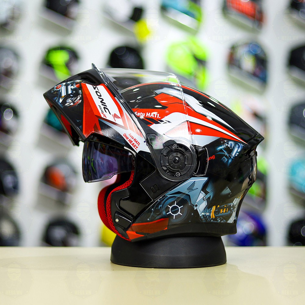Mũ Lật Hàm EGO E9 2 Kính Đen Bóng Lên Tem Decal Xe - Helmets 4U