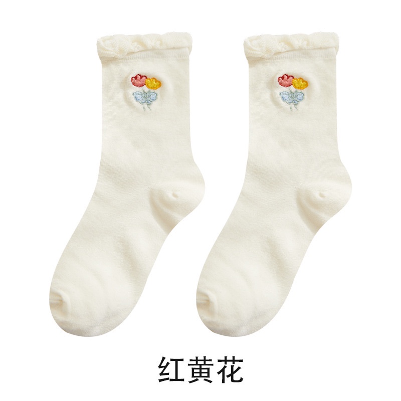 Vớ cotton Cổ Vừa Phối Ren Phong Cách lolita Nhật Bản Dễ Thương Thời Trang Thu Đông Cho Nữ