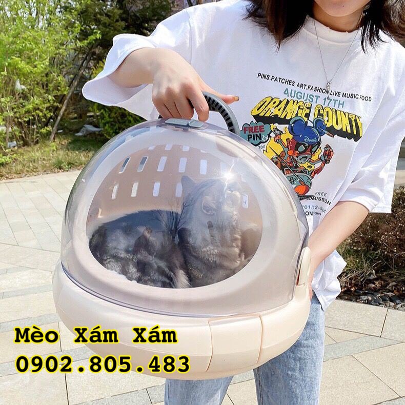 Lồng xách vận chuyển chó, mèo , thú cưng dạng tròn trong suốt (có khóa)
