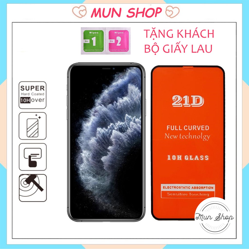 Kính Cường Lực Iphone Full Màn 21D Siêu Bền 5/5s/6/6plus/6s/6splus/7/7plus/8/8plus/x/xr/xs/11/12/pro/max/plus/promax