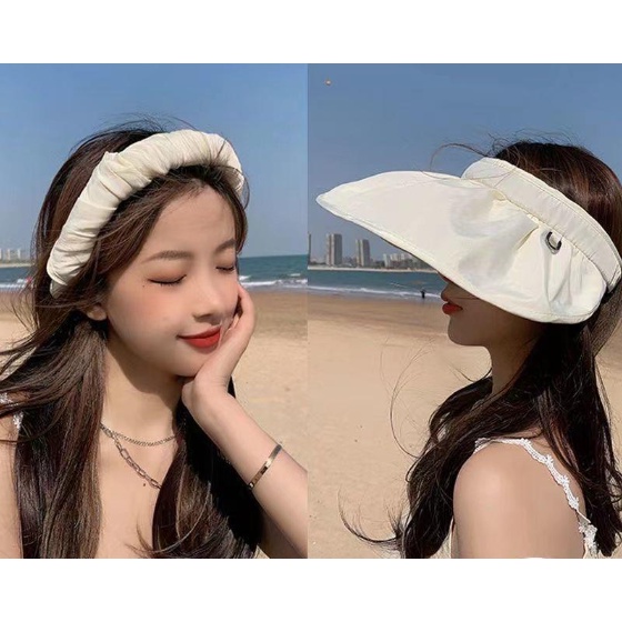 Mũ Vành Rộng Hở Đầu Che Nắng Chống Tia Uv Màu Đen Kèm Băng Đô Đội Đầu Thời Trang Mùa Hè Cho Nữ