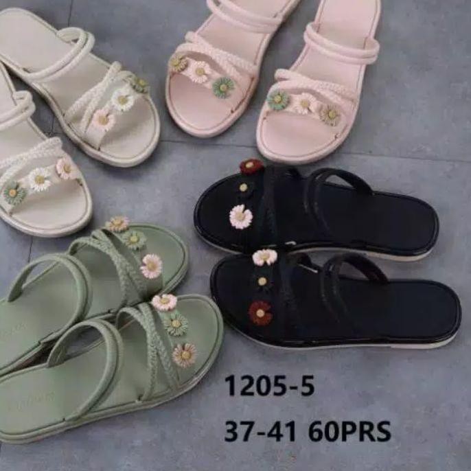 Giày Sandal Đế Bằng Đính Hoa Phong Cách Vintage 1205-5