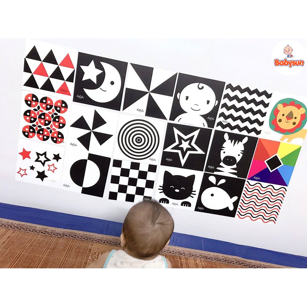 Bộ 6 thẻ kích thích thị giác cho bé loại dán tường giúp phát triển giác quan và não bộ, giáo cụ Montessori
