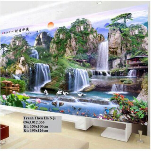 Tranh thêu phong cảnh khổ lớn 195x126cm kèm hình thật