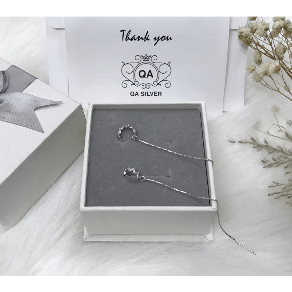 Khuyên tai bạc 925 kẹp vành răng cưa đính đá bông nữ dài S925 ZIGZAG Silver Earrings QA SILVER EA180101