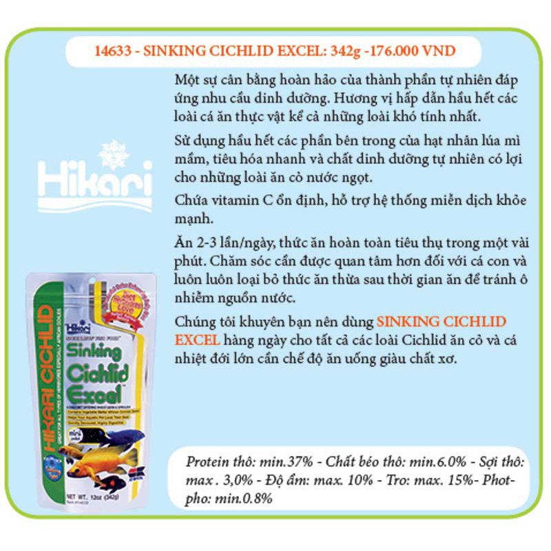 Thức ăn cá Ali hạt chìm 342g Hikari Sinking Cichlid Excel hàng Nhật