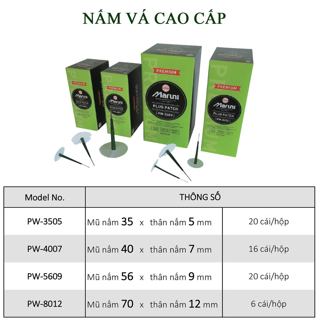 Bộ 4 cái nấm vá cao cấp PW-4007 Maruni - Nhật bản (kích cỡ 7x40mm)