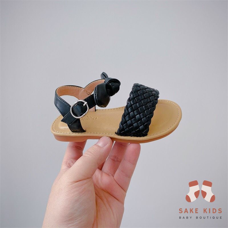 Giày dép sandal bé gái phối nơ đáng yêu quai ngang đan cực lạ đế chống trơn trượt phong cách Hàn Quốc mới nhất V732