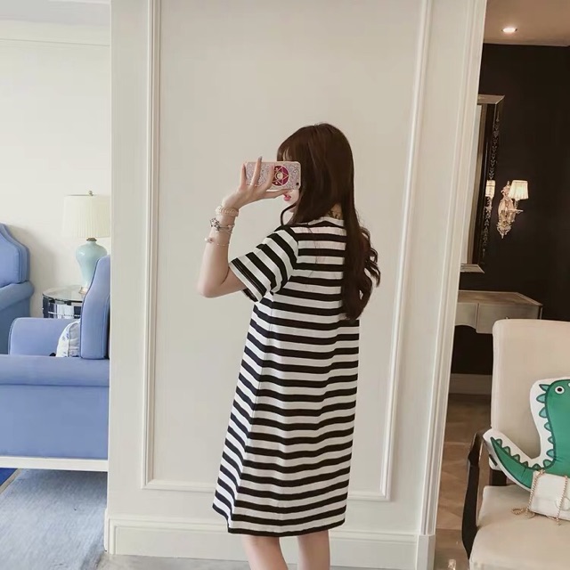 váy đầm bầu dáng xuông dài rộng chất cotton đẹp mát mặc hè có kéo khoá mặc sau sinh ✅sẵn hàng đen size xl-2xl✅