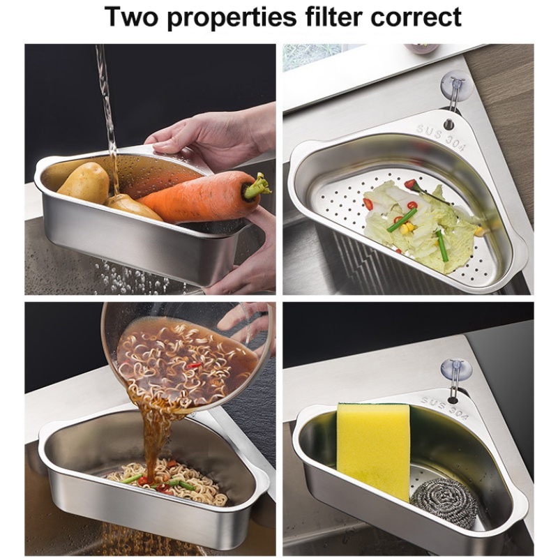 Giá Đỡ Treo Bồn Rửa Chén / Rổ Lọc Rau Củ Quả Hình Tam Giác Bằng Thép Không Gỉ
