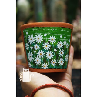 Chậu đất nung Ly nhỏ vẽ hoa cúc | Chậu trồng cây, sen đá, xương rồng