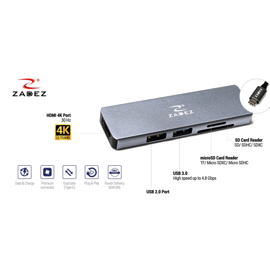 Bộ chuyển đổi Type-C Hub ZADEZ ZAH-515  | Hàng Chính Hãng