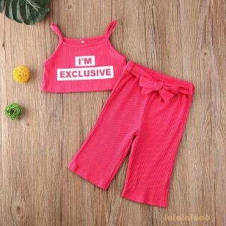 Set Áo Croptop Sát Nách Hoạ Tiết Chữ + Quần Dài Cho Bé Gái