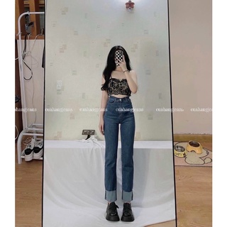 Quần Jean QC co dãn ống đứng lật lai kèm ảnh thật tại shop