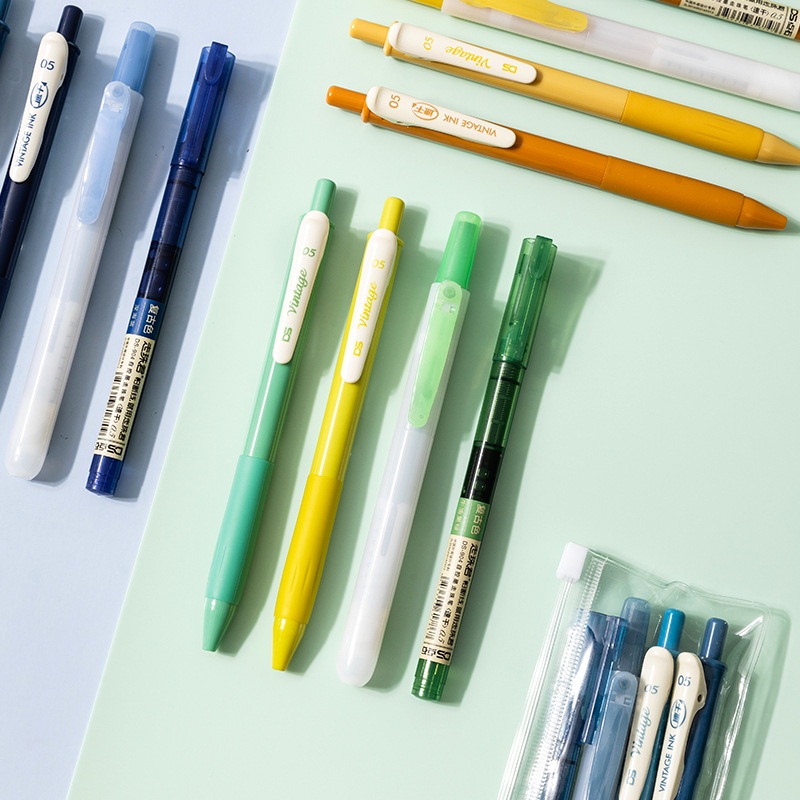 Set 4 Bút Gel Dạ Quang Khô Nhanh Màu Sắc Retro C6458