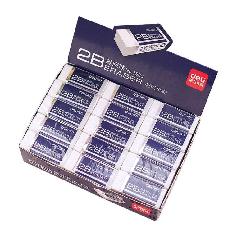 Set 5 gôm tẩy chì Deli 2B màu trắng size 4,2cm