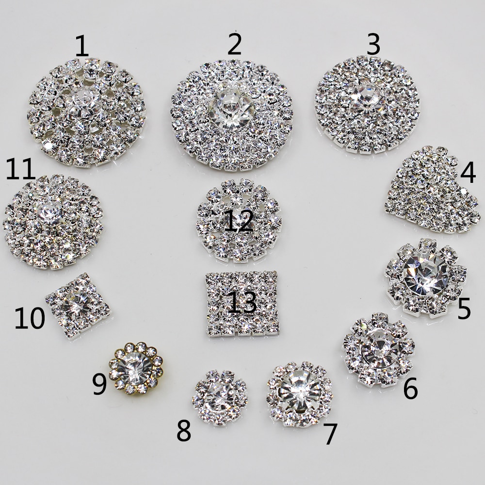 Set 10 nút màu bạc đính đá nhiều kích cỡ làm đồ thủ công DIY
