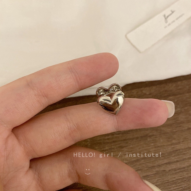 Khuyên tai WE FLOWER dạng kẹp không xỏ mạ bạc thiết kế trái tim 3D cá tính thời trang làm quà tặng dành cho nữ