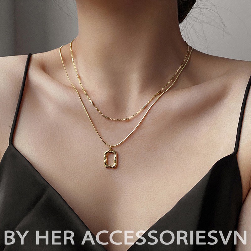 Dây Chuyền Măt Vuông, Chocker 2 tấng mặt vuông cá tính Her Asccessories C28