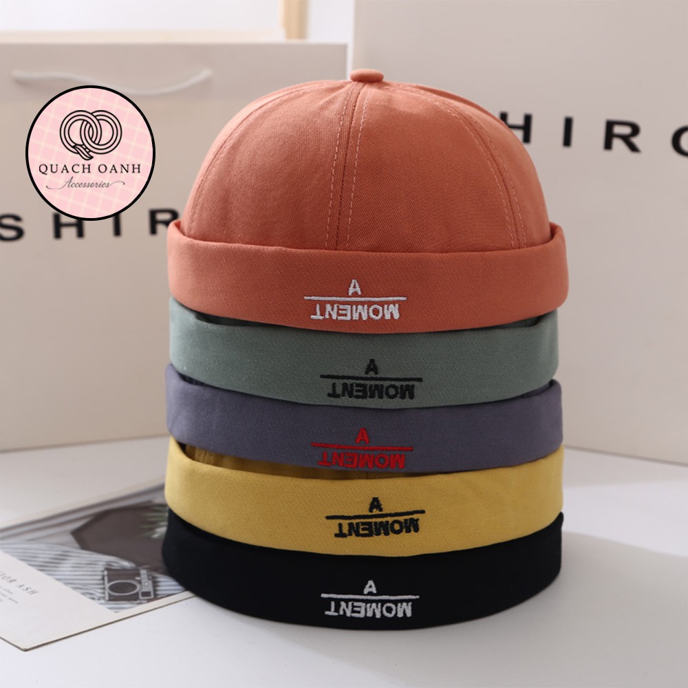 Mũ quả dưa địa chủ beanie không vành chữ A Moment - MU62