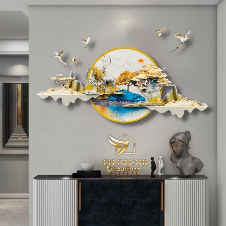Tranh Phong Cảnh Treo Tường Đôi Hươu Nghệ Thuật, Tranh Sắt, Tranh Treo Tường Én Decor
