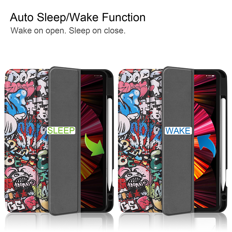 Bao da máy tính bảng có khe đựng bút cảm ứng bảo vệ thích hợp cho 2021 iPad Pro 11 inch