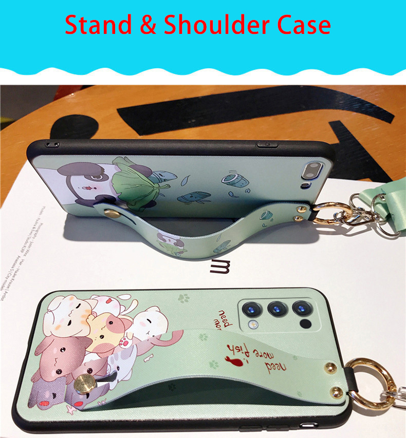 Ốp điện thoại hoạt hình mềm có giá đỡ và dây đeo cho OPPO A8 A91 K1 K3 A83 A57 A59