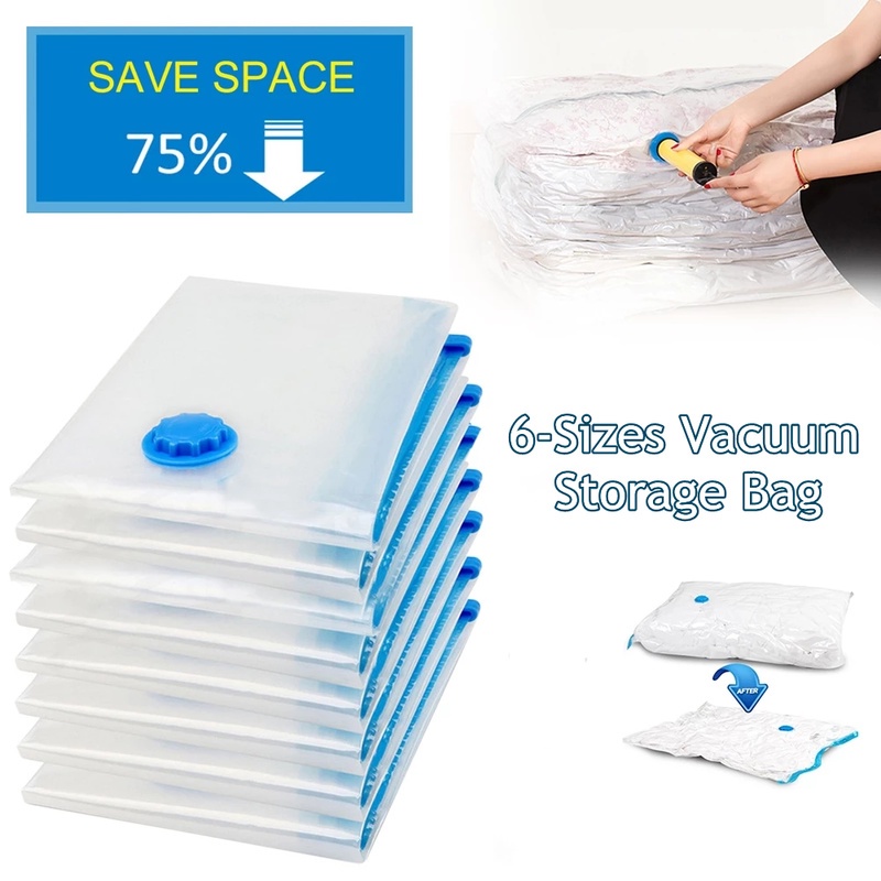 1 Túi Đựng Quần Áo Hút Chân Không Chống Bụi 6 Kích Cỡ Bằng Nhựa Trong Suốt Tiết Kiệm Không Gian Có Thể Tái Sử Dụng