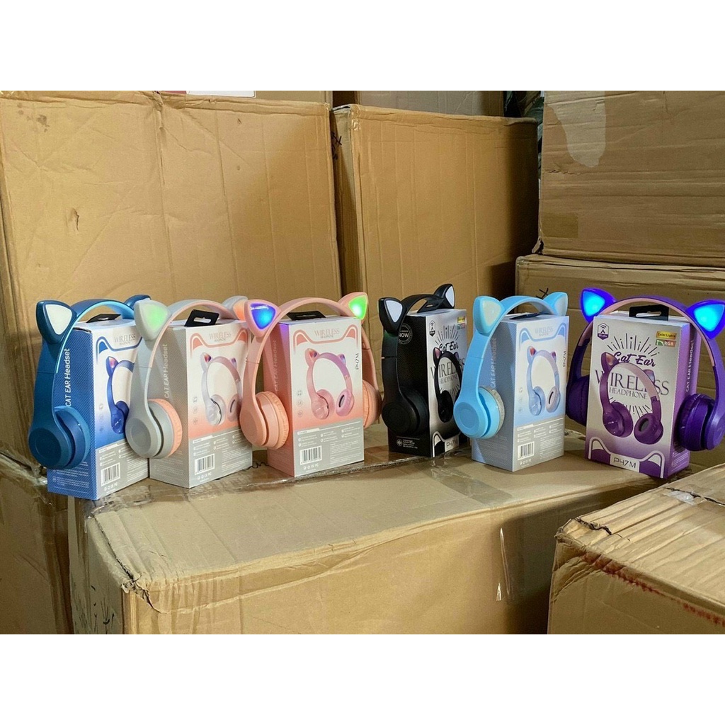 Tai Nghe Bluetooth P47m Thiết Kế Tai Mèo Dễ Thương