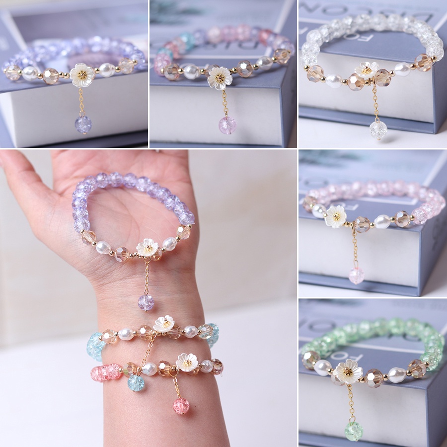 Vòng tay BELLA-Bee xâu hạt pha lê hình hoa may mắn xinh xắn cho nữ