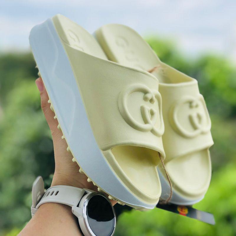 Dép 𝐆𝐔𝐂𝐂𝐈 😍 Freeship + Box hãng ♥️ Dép đúc nguyên khối độn 5cm quai ngang nam nữ chất xin, kèm tag đầy đủ, đủ màu