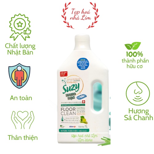 Nước lau sàn SUZY Nhật Bản 4L diệt khuẩn, chống trơn trượt - thành phần HỮU CƠ hương sả chanh