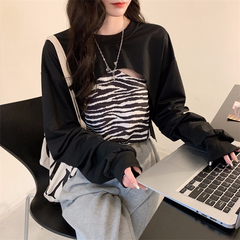 【ZHELIHANGFEI】Áo Thun Sweater Tay Dài In Họa Tiết Da Báo Quyến Rũ Tw