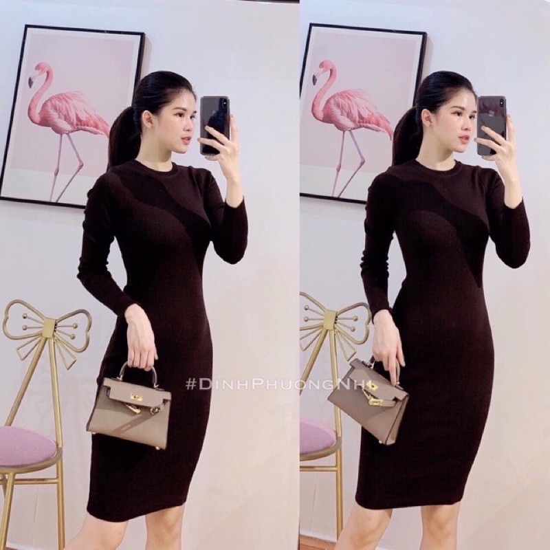 váy body len tăm dày co giãn tốt cổ tròn chất len dày dặn ấm áp