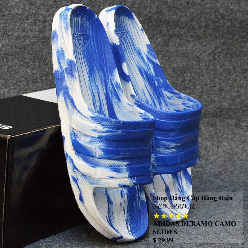 Dép Adidas Duramo Camo chính hãng màu trắng xanh dương sọc bóng