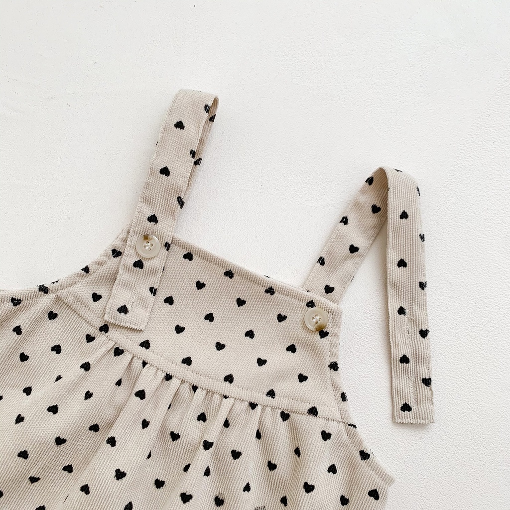 Bộ Áo Liền Quần Không Tay Họa Tiết Trái Tim Phong Cách Hàn Quốc Dành Cho Bé 1 Tuổi