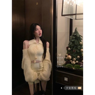Bộ áo khoác cardigan kèm áo khoác len thời trang dành cho nữ