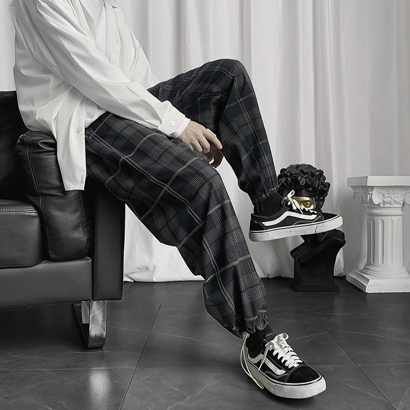 Quần dài ống rộng in họa tiết sọc caro phong cách hiphop thời trang cho nam | BigBuy360 - bigbuy360.vn