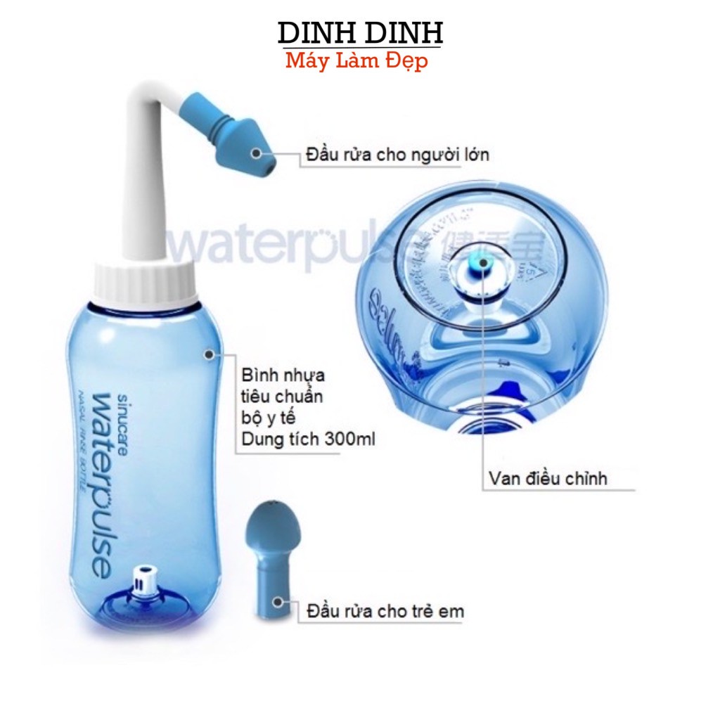 Bình rửa mũi người lớn và cho bé Waterpulse YT-500 làm sạch mũi, ngăn ngừa viêm xoang, viêm mũi tặng kèm muối