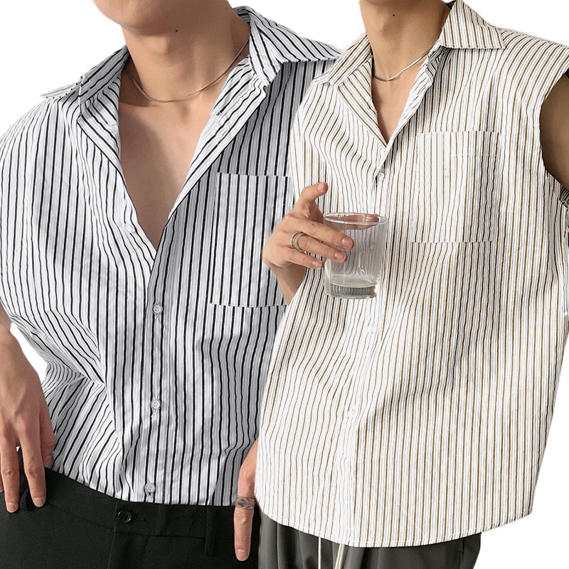 Áo sơ mi không tay kẻ sọc thời trang cho nam