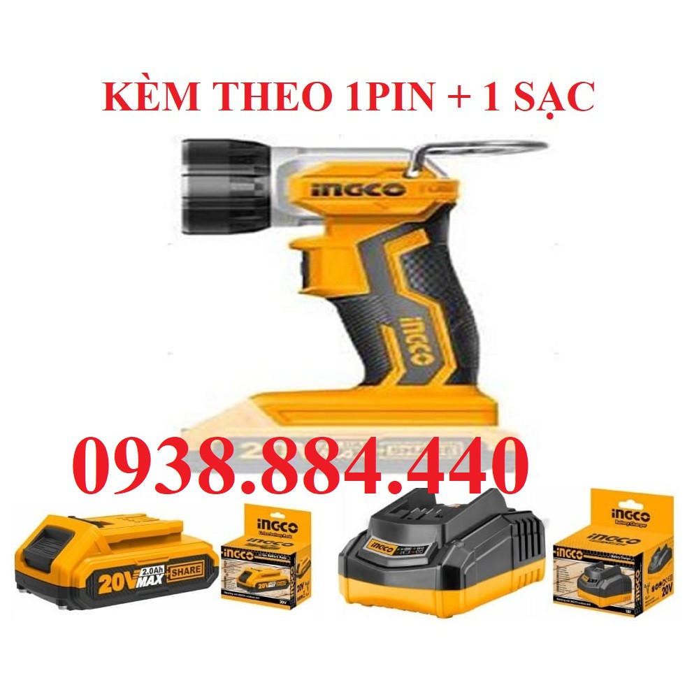 20V Đèn làm việc dùng pin INGCO CWLI2001-1PIN1SAC - Kèm 1 pin Lithium FBLI2001 và 1 sạc FCLI2001