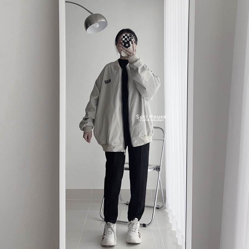 Áo Jacket Bomber NOAH Kaki Nhung Lì Đen Khói Form Rộng Unisex - Suti House