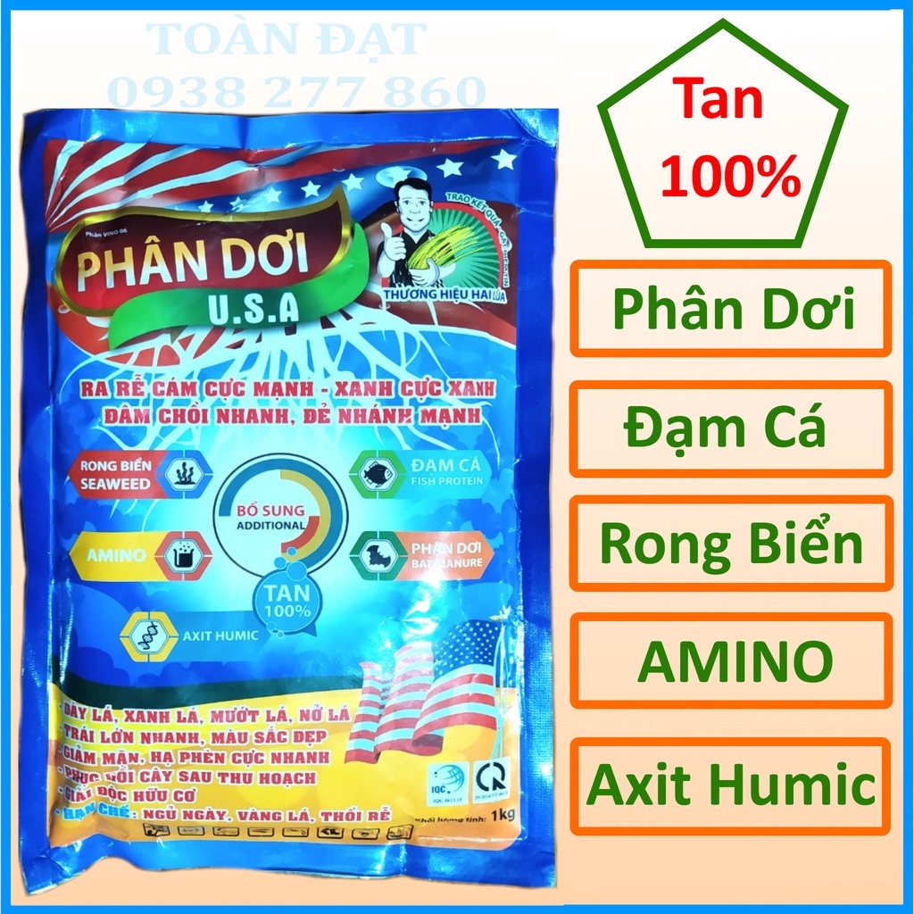 Phân Dơi U.S.A (Đạm cá, Amino, Acid Humic, Rong biển) 1kg, phân hữu cơ cao cấp chứa nhiều thành phần dinh dưỡng
