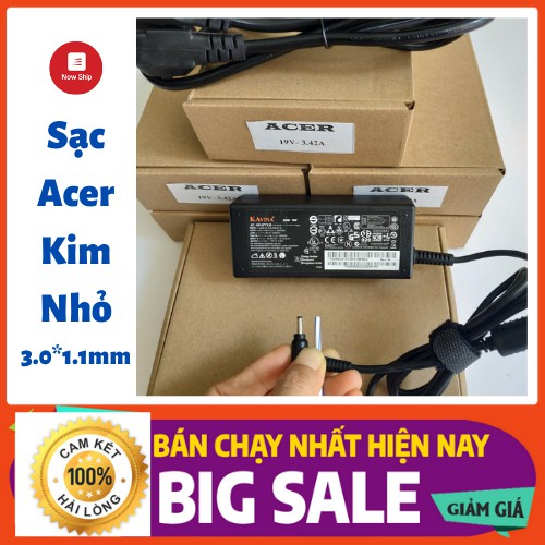 Adapter Sạc Laptop Acer 19V- 3.42A- 65W Chính Hãng, Đầu Nhỏ, Tặng Kèm Dây Nguồn, Bảo Hành 12 Tháng