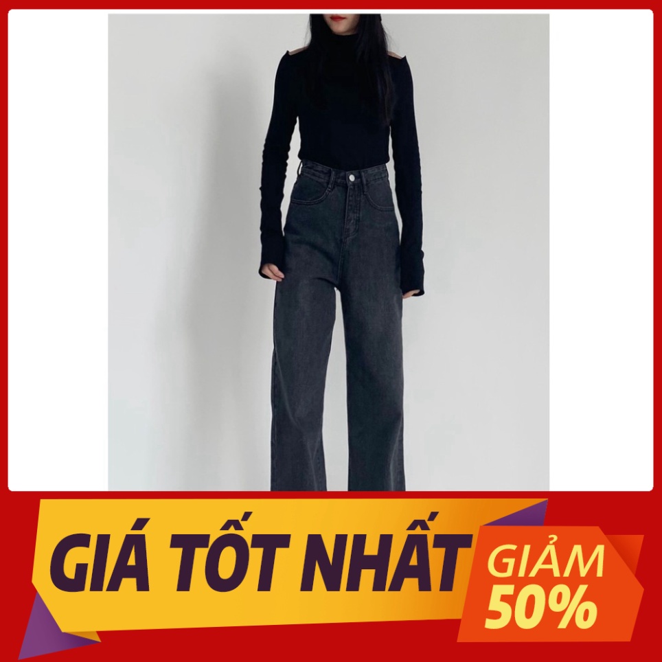 Quần jean ống rộng eo cao phong cách Hàn Quốc trẻ trung