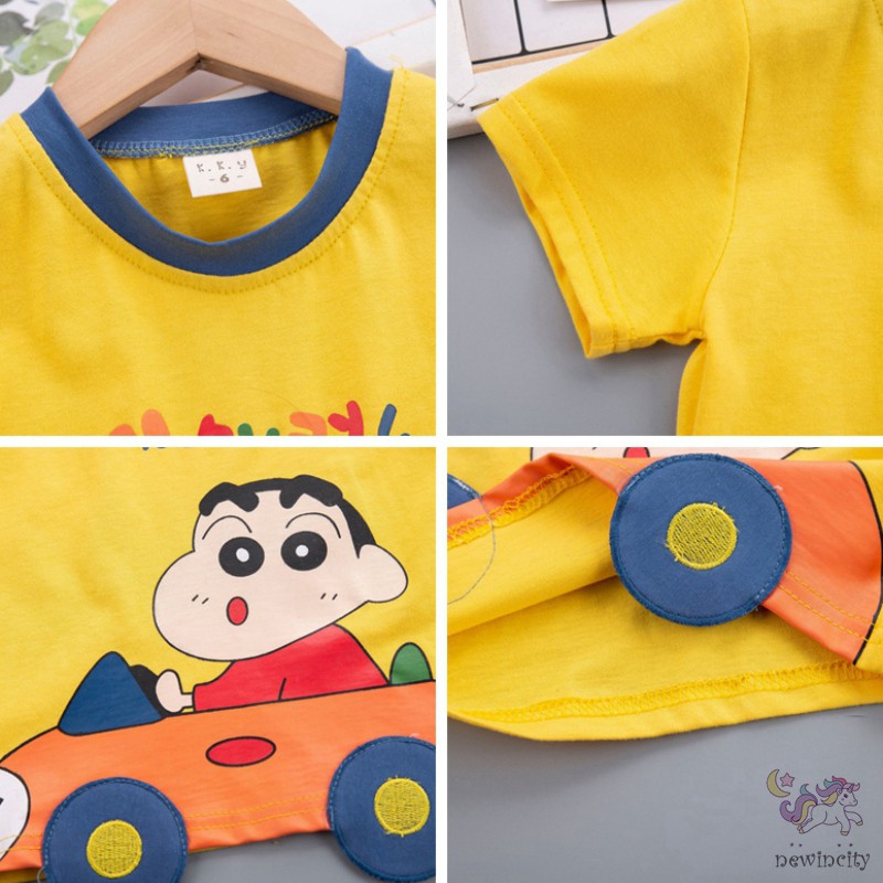 Set áo thun tay ngắn họa tiết hoạt hình kèm quần short thời trang cho bé trai